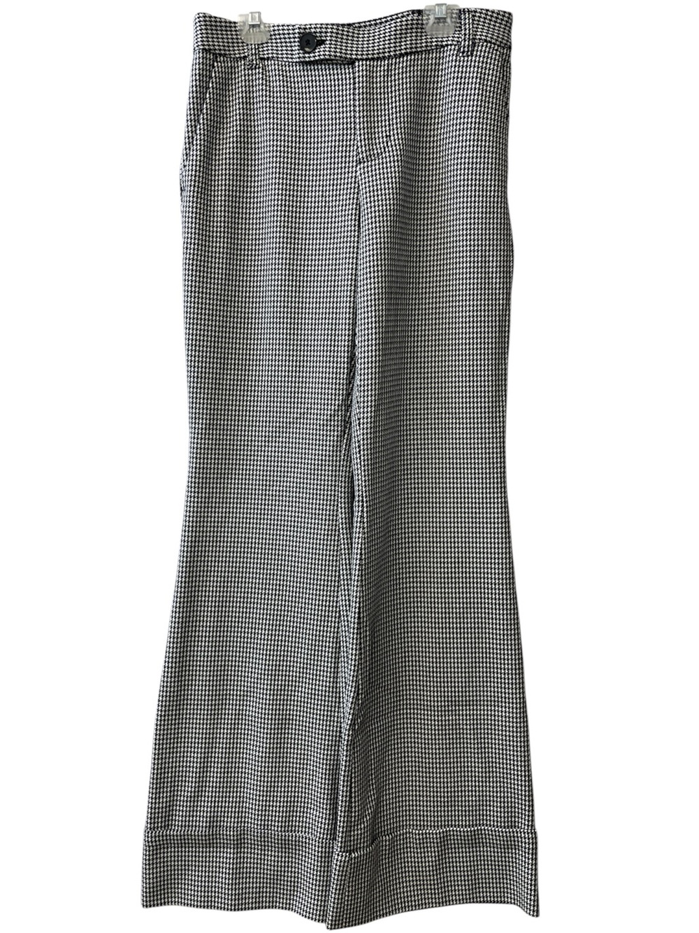 Maeve Black & White Herringbone Cuffed Flared Leg Trousers